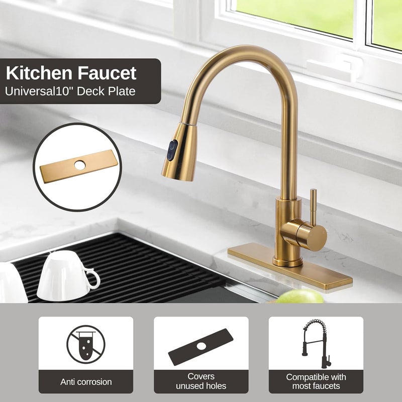 IVIGA 10" Sink Faucet Hole Cover Deck Plate for Bathroom & Kitchen Vanity Sink, Gold Escutcheon Plate Stainless Steel Outside Faucet Cover Cap Rectangle Mixer Tap - Image 3